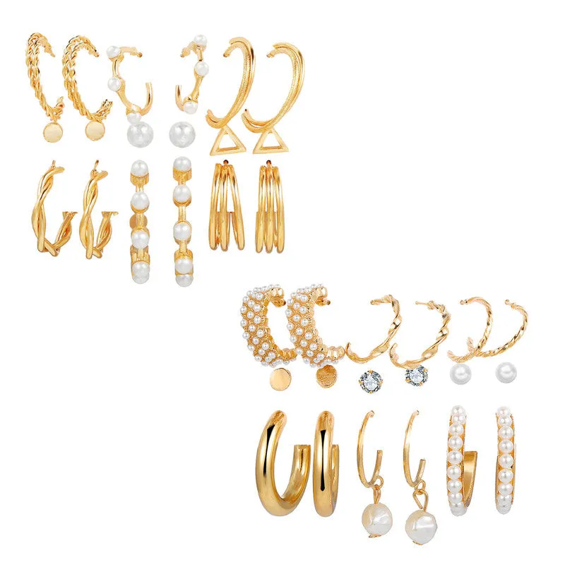 Combo of 18 Pair Studs and Pearl Hoop Earrings
