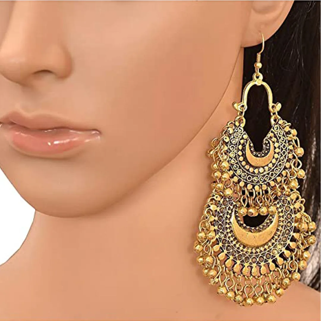 Combo of 2 Chandelier Round and Double Layer Chandbali Earrings