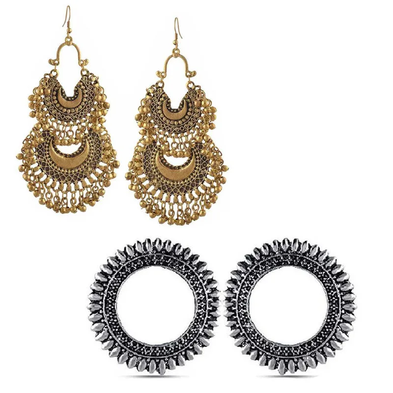 Combo of 2 Chandelier Round and Double Layer Chandbali Earrings