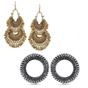 Combo of 2 Chandelier Round and Double Layer Chandbali Earrings