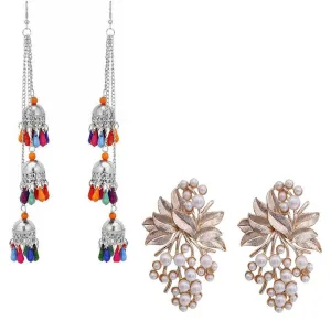 Combo of 2 Flower Pearl Stud and Multicolor Ghungroo Earrings