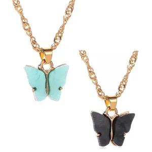 Combo of 2 Gold Plated Black and Blue Mariposa Pendant