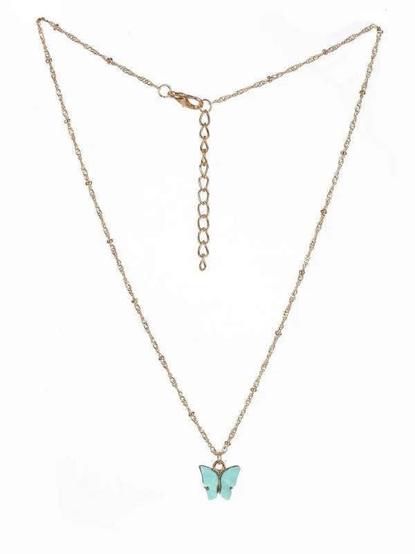 Combo of 2 Gold Plated Black and Blue Mariposa Pendant