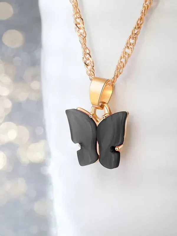 Combo of 2 Gold Plated Black and Blue Mariposa Pendant