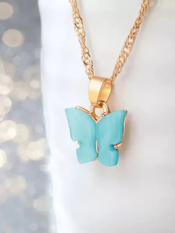 Combo of 2 Gold Plated Black and Blue Mariposa Pendant