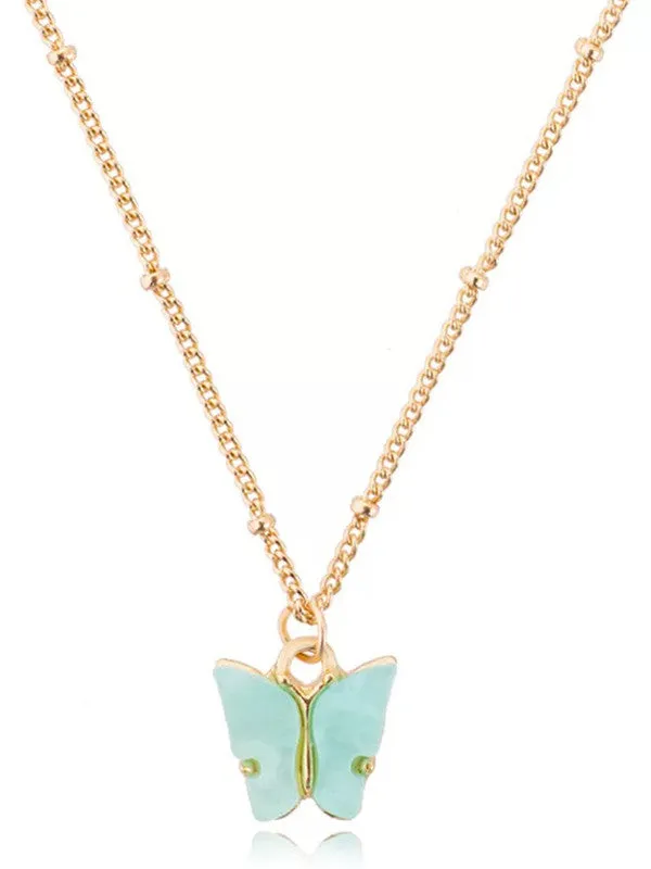 Combo of 2 Gold Plated Black and Blue Mariposa Pendant