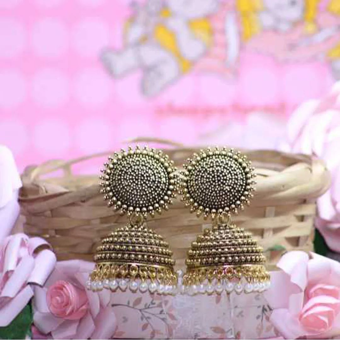 Combo of 2 Golden and Dark Green Pearls Dome Shape Jhumki