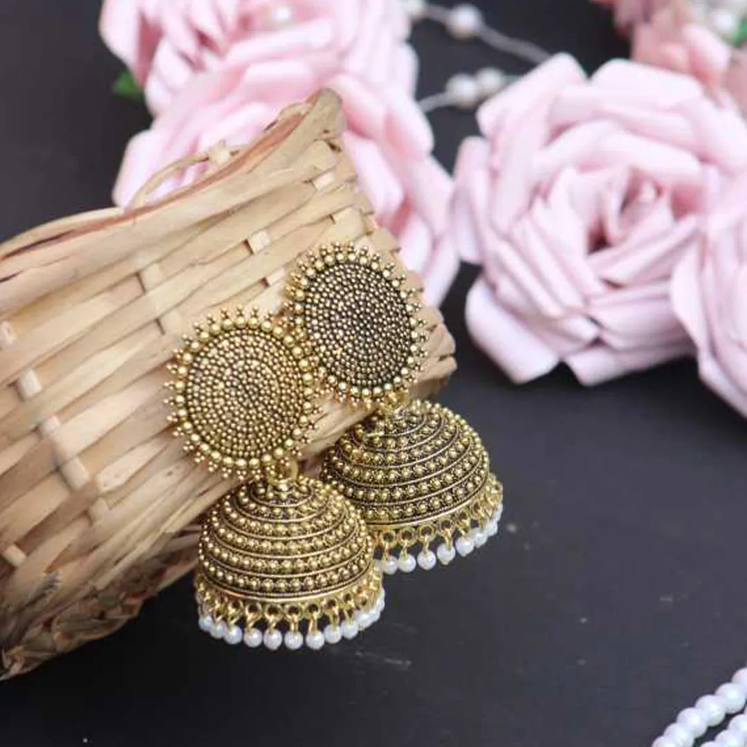 Combo of 2 Golden and Dark Green Pearls Dome Shape Jhumki