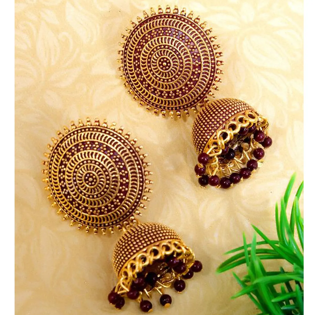 Combo of 2 Maroon and Black Pearls Drop Dome Shape Jhumki