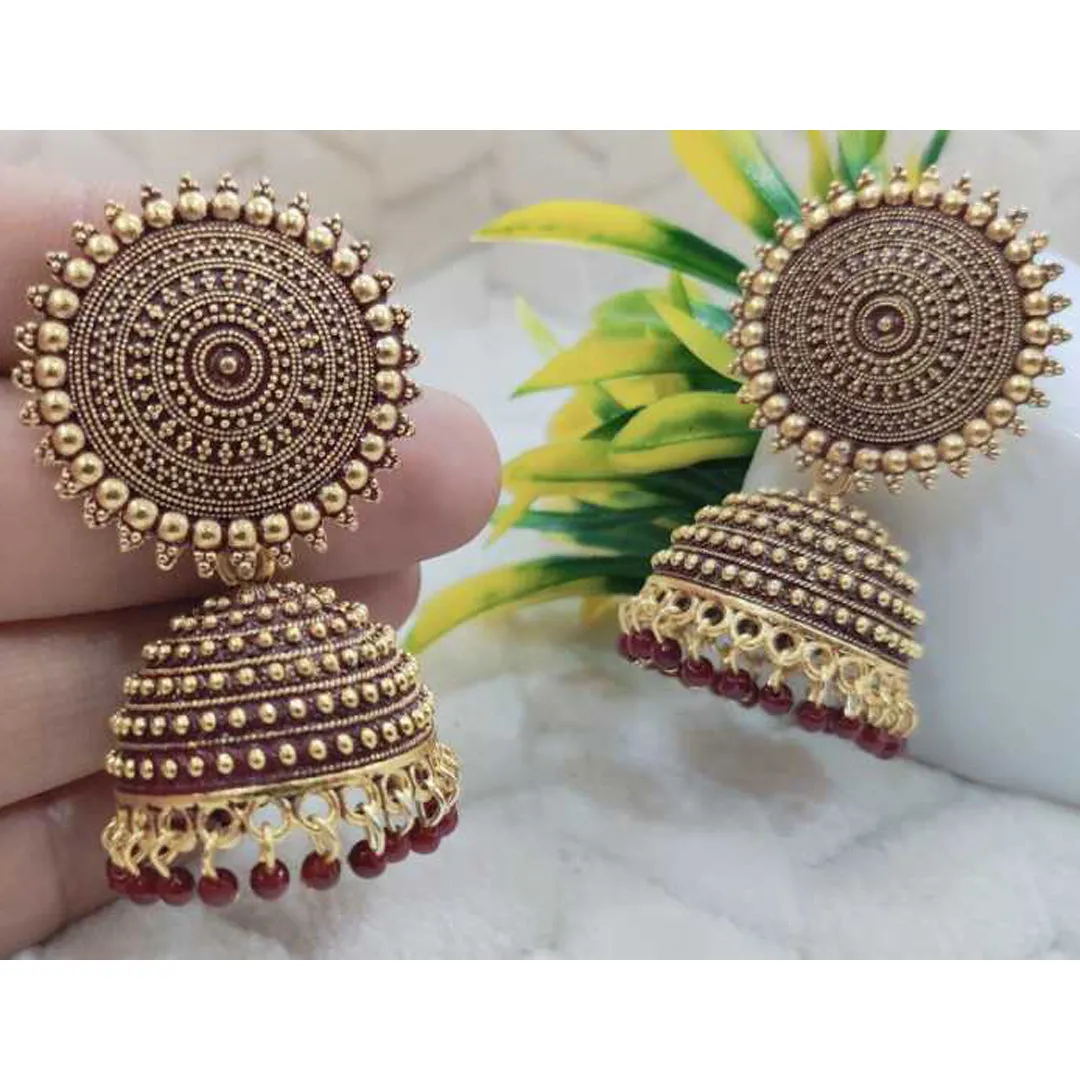 Combo of 2 Maroon and Black Pearls Drop Dome Shape Jhumki