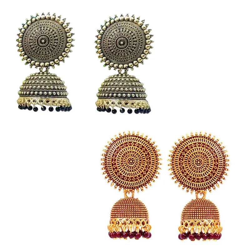 Combo of 2 Maroon and Black Pearls Drop Dome Shape Jhumki