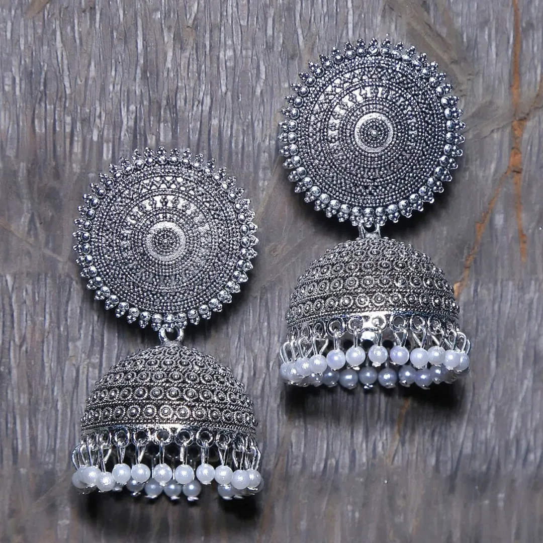 Combo of 2 Silver and Peach Pearls Dome Shape Jhumki