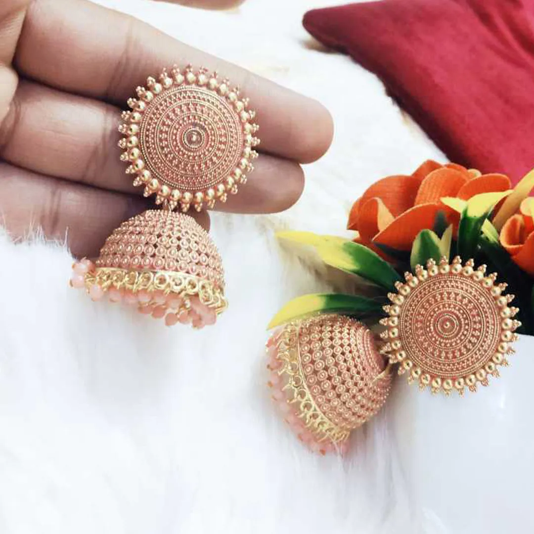 Combo of 2 Silver and Peach Pearls Dome Shape Jhumki