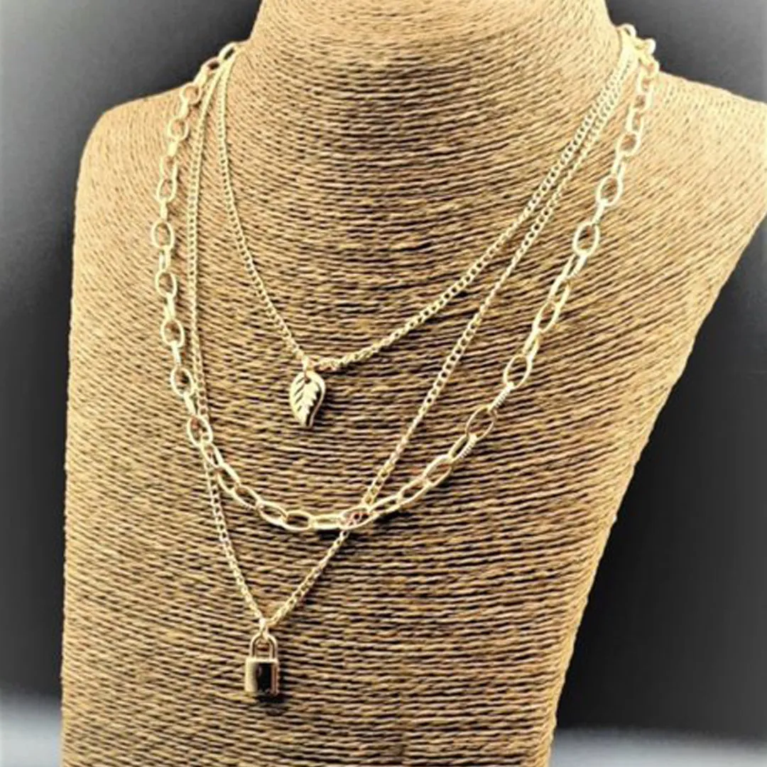 Combo Of 2 Triple Layered Leaf Heart Lock Pendant