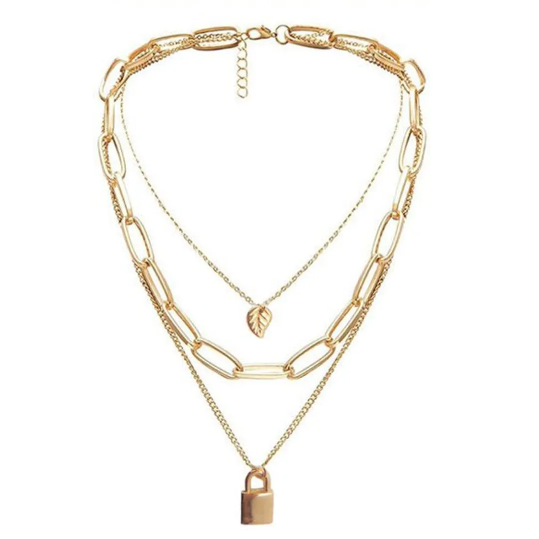 Combo Of 2 Triple Layered Leaf Heart Lock Pendant