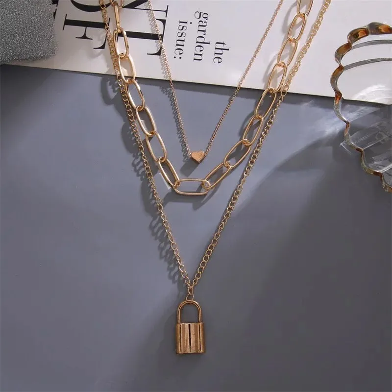 Combo Of 2 Triple Layered Leaf Heart Lock Pendant