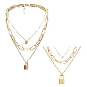 Combo Of 2 Triple Layered Leaf Heart Lock Pendant