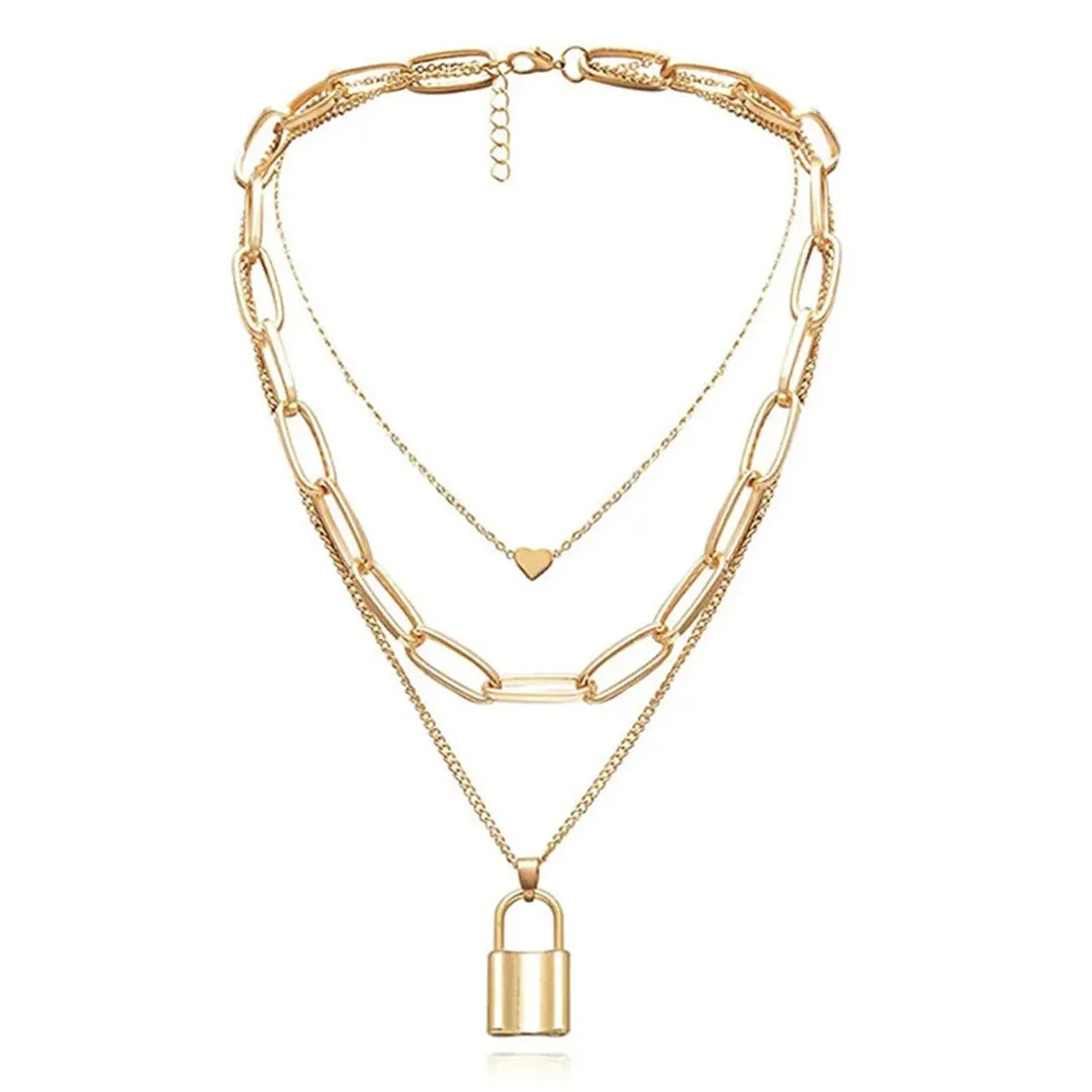 Combo Of 2 Triple Layered Leaf Heart Lock Pendant