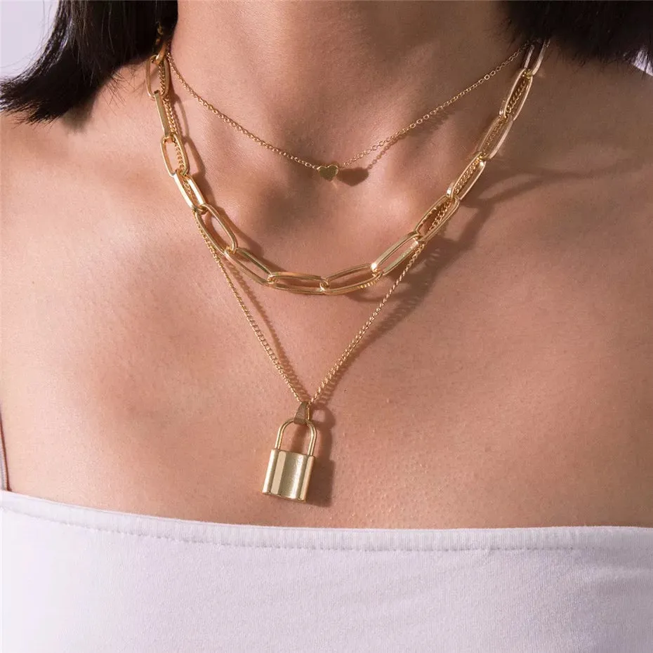 Combo Of 2 Triple Layered Leaf Heart Lock Pendant
