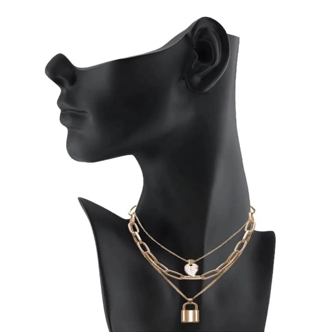 Combo Of 2 Triple Layered Leaf Heart Lock Pendant