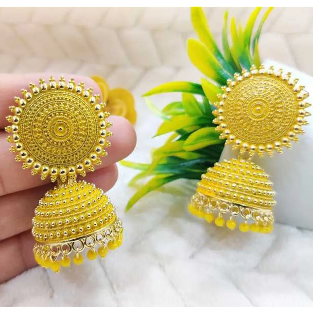 Combo of 2 Yellow and Maroon Pearls Dome Shape Jhumki