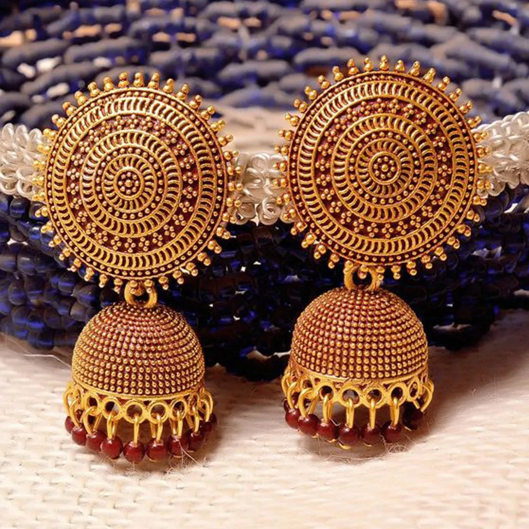Combo of 2 Yellow and Maroon Pearls Dome Shape Jhumki