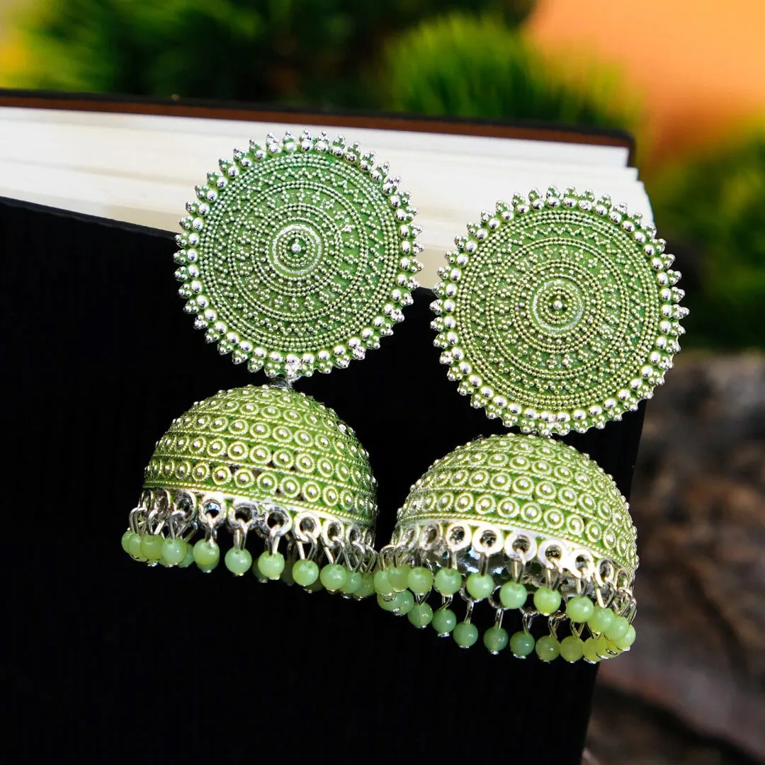 Combo of 2 Yellow and Seagreen Pearls Dome Shape Jhumki
