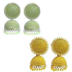 Combo of 2 Yellow and Seagreen Pearls Dome Shape Jhumki