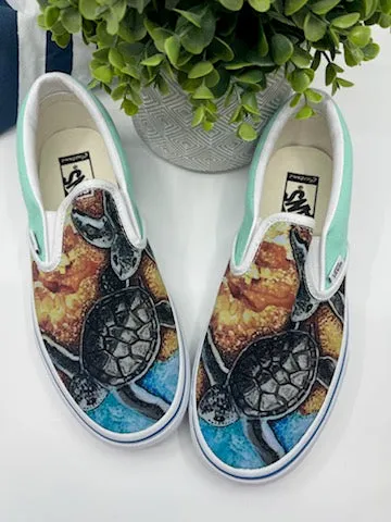 Custom Baby Sea Turtle Vans Shoes Size 8