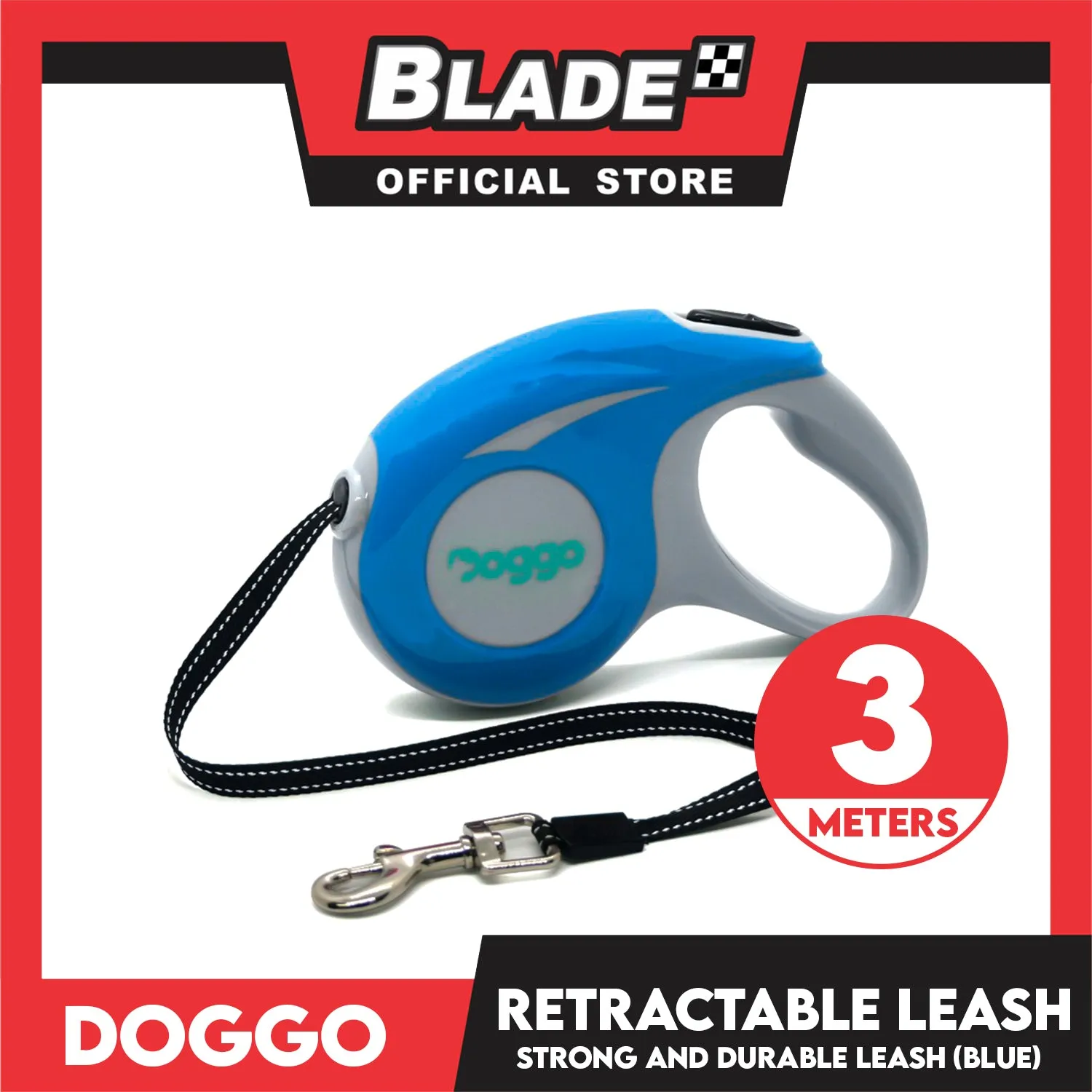 Doggo Retractable Leash 3M (Blue) Strong And Durable, In Comfort And Control Running And Convenient