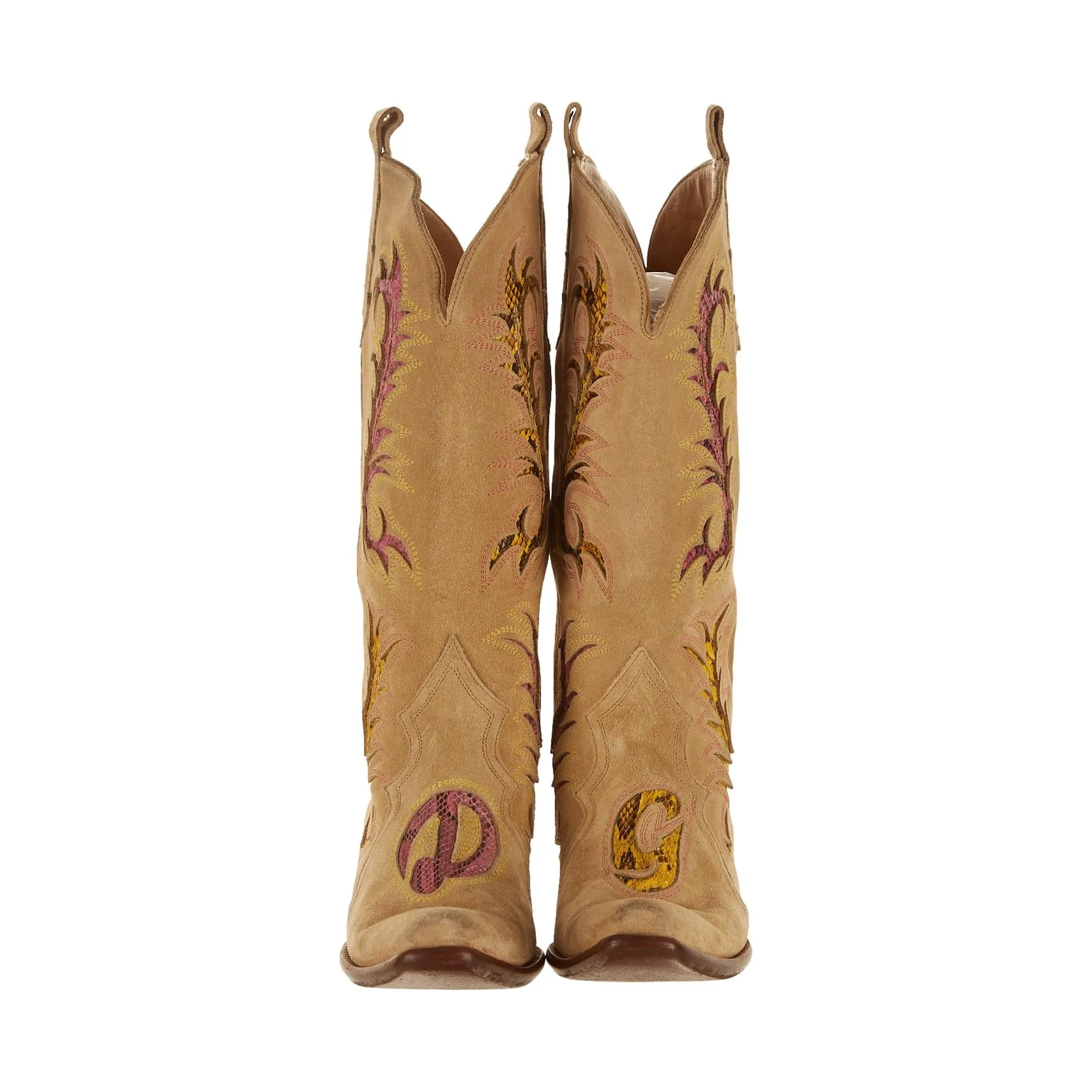 Dolce & Gabbana Tan Snakeskin Cutout Cowboy Boots