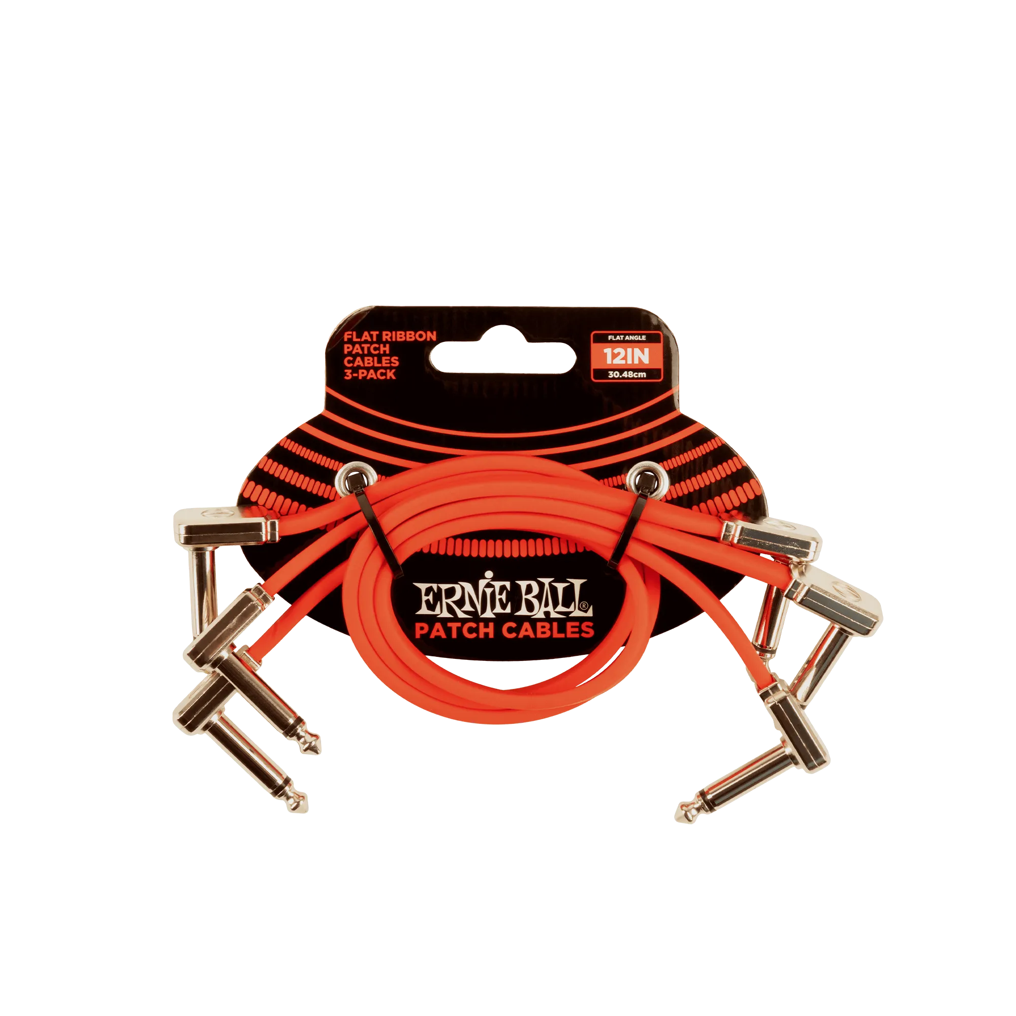 Ernie Ball 12” Flat Ribbon Patch Cable Red 3-Pack