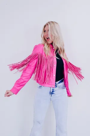 Fenton Faux Leather Fringe Jacket - Pink