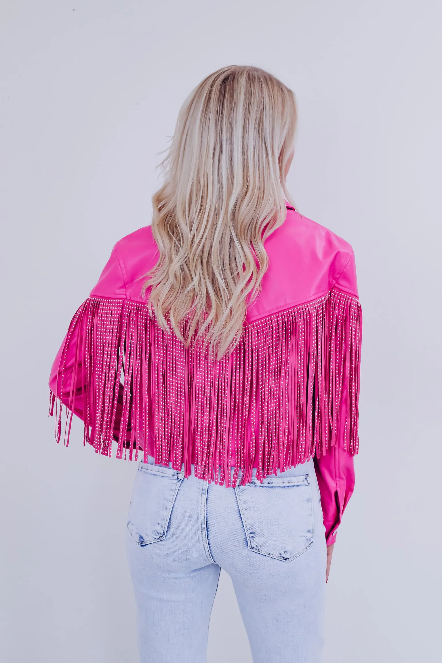 Fenton Faux Leather Fringe Jacket - Pink