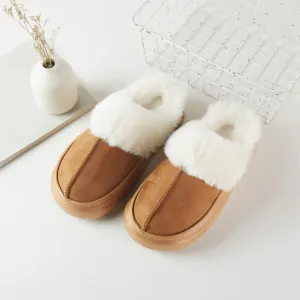 Fuzzy Faux Slippers Camel