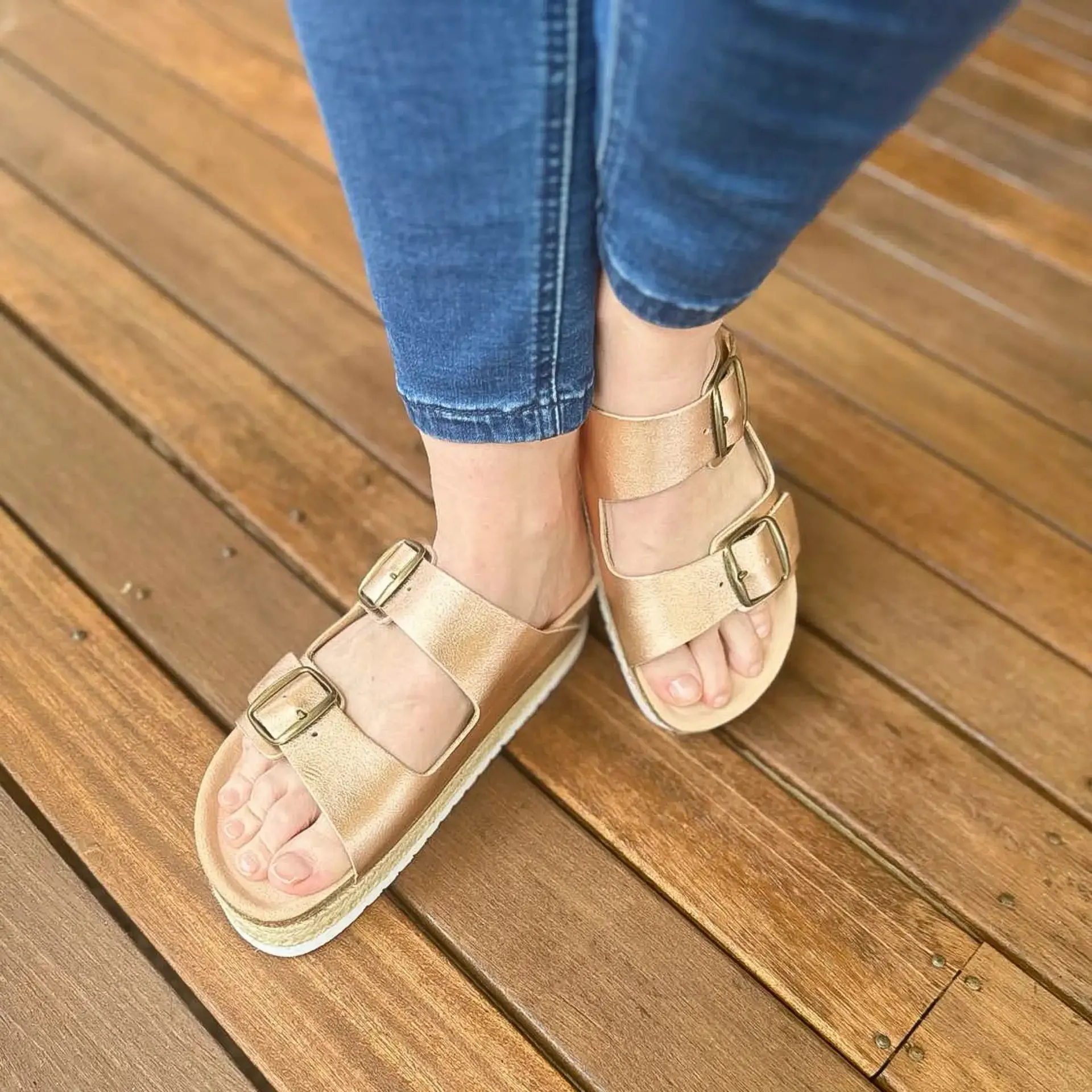Greco Rose Gold Platform Arch Support Sandals