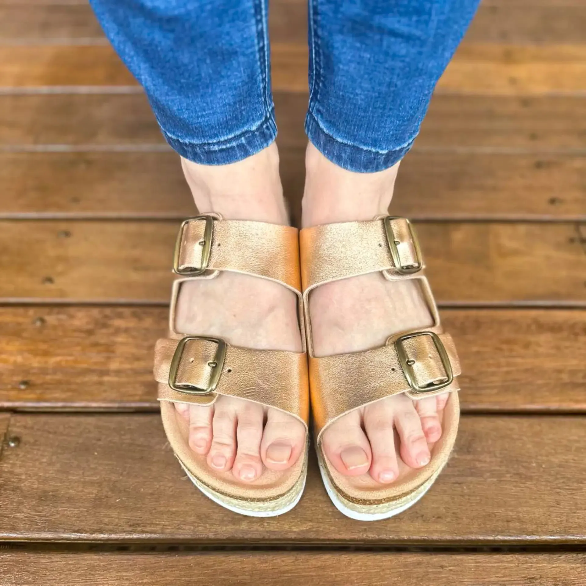 Greco Rose Gold Platform Arch Support Sandals
