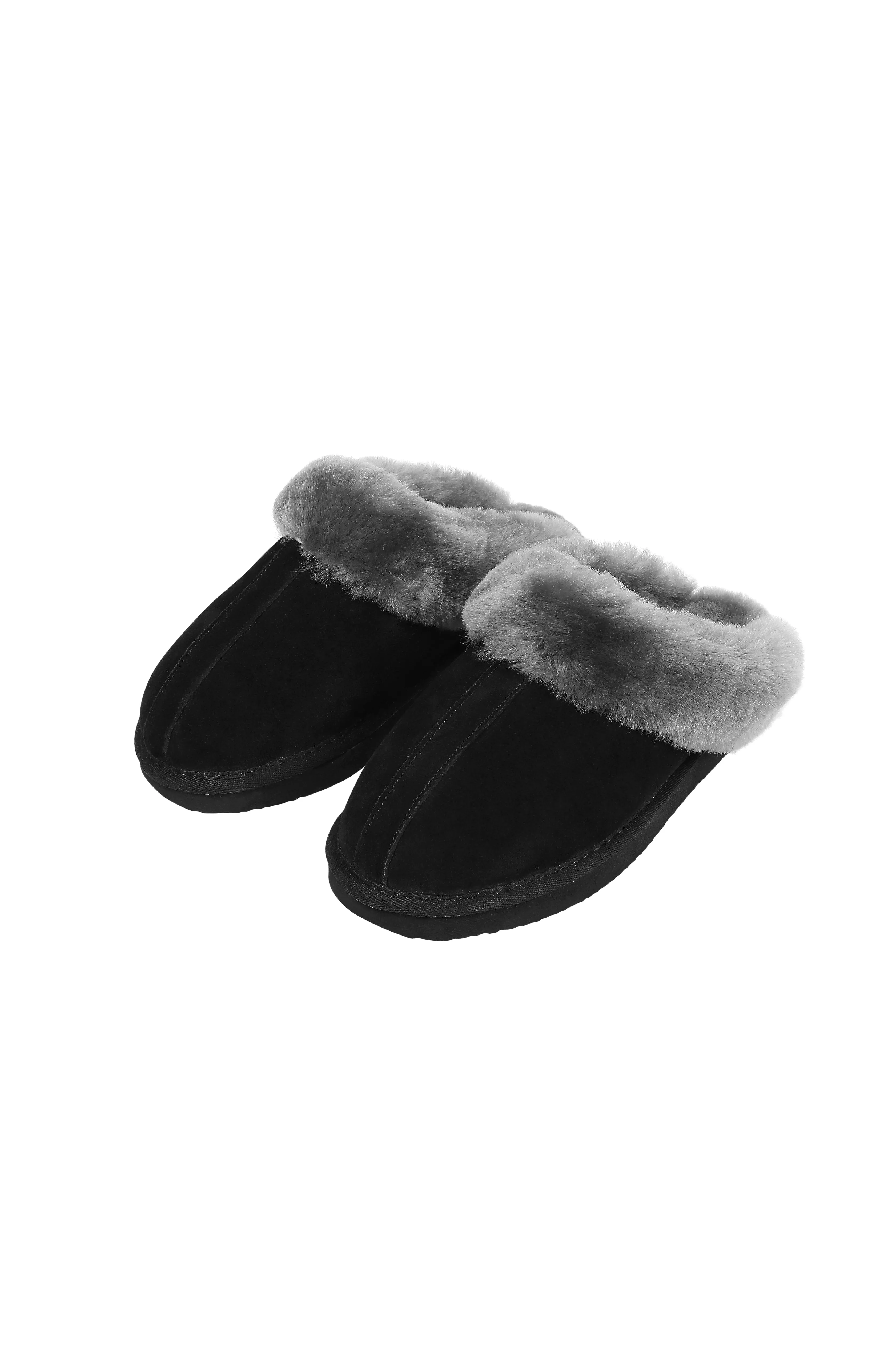 Grey on Black Sheepskin Wedge Slippers