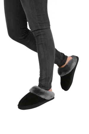 Grey on Black Sheepskin Wedge Slippers