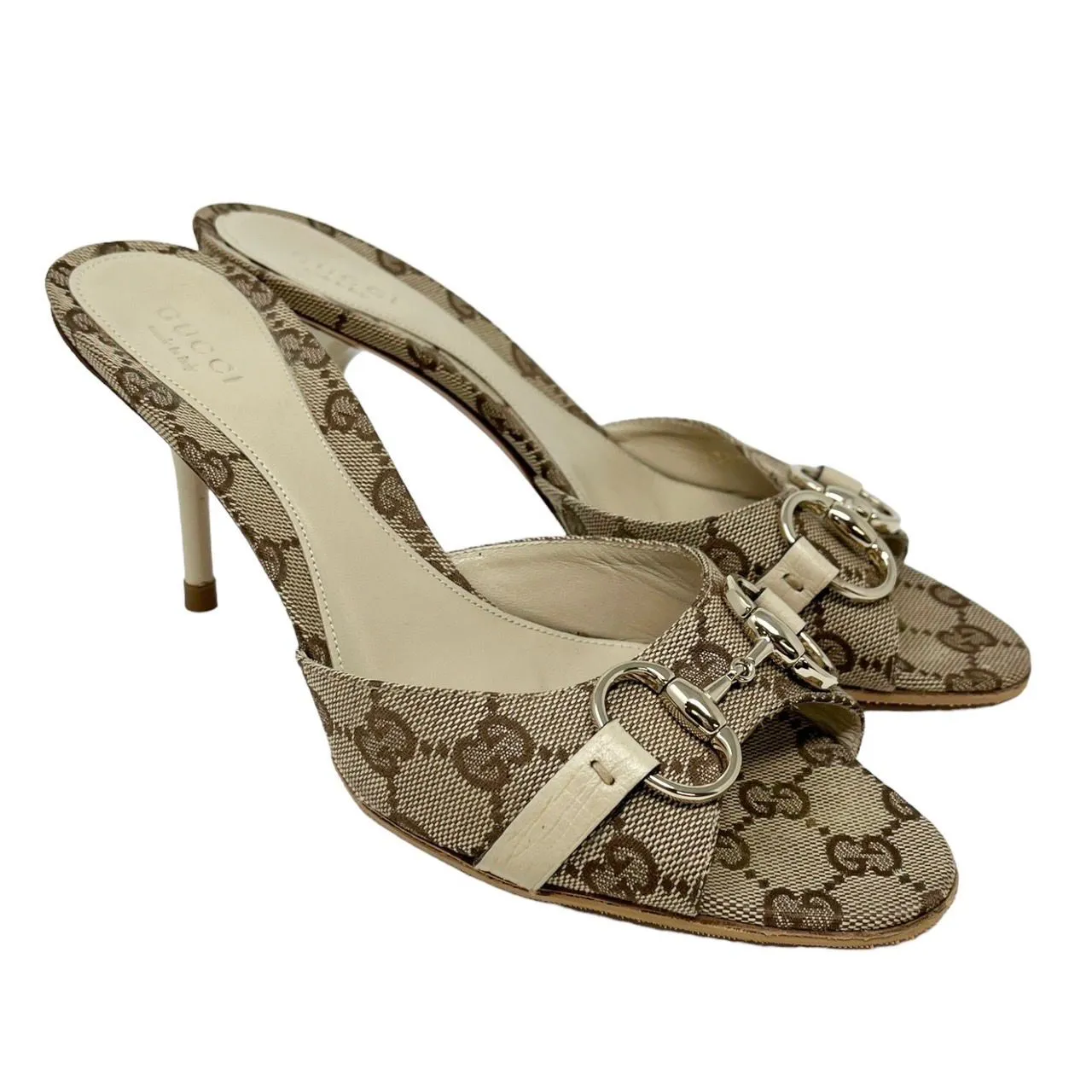 Gucci Tan Logo Horsebit Heels