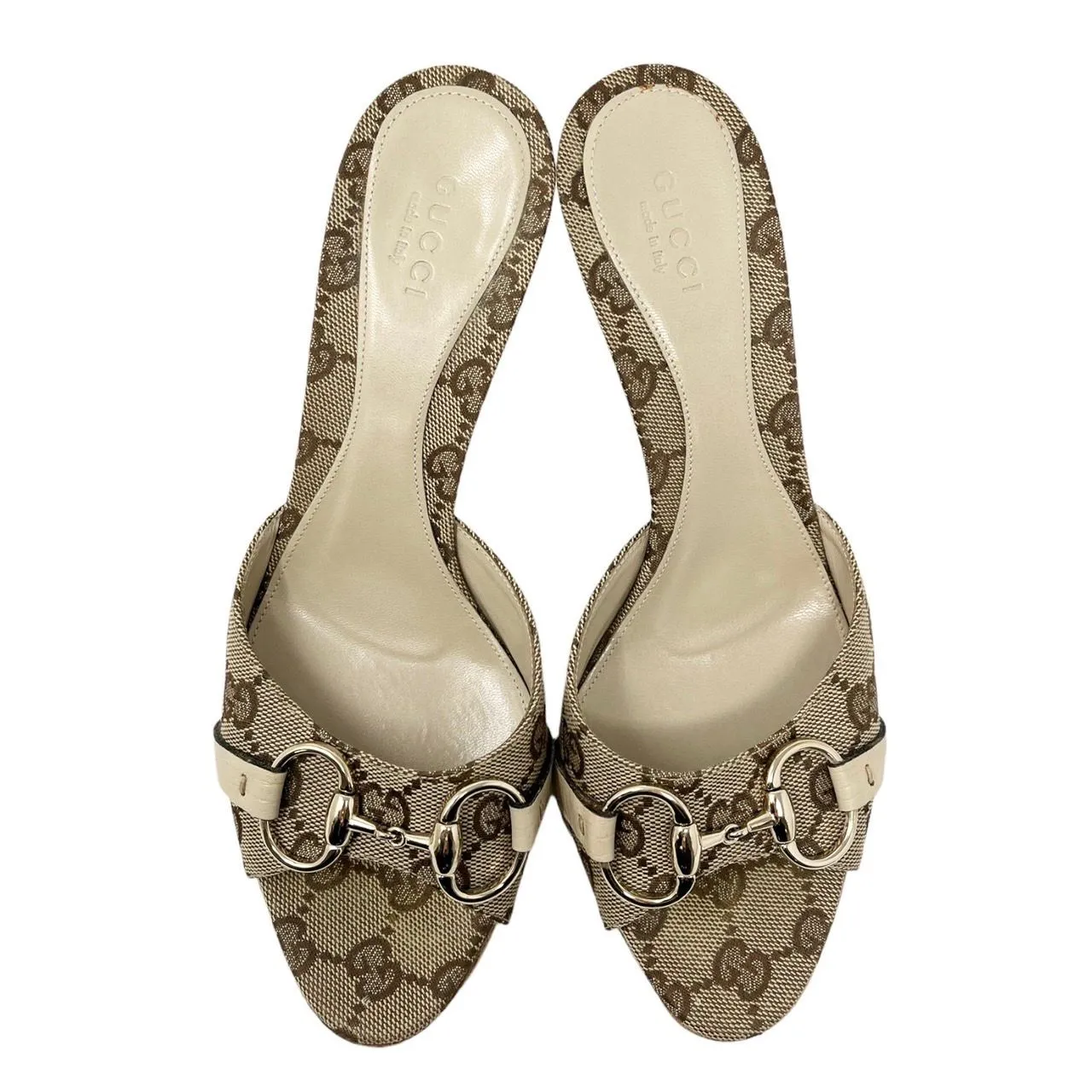 Gucci Tan Logo Horsebit Heels