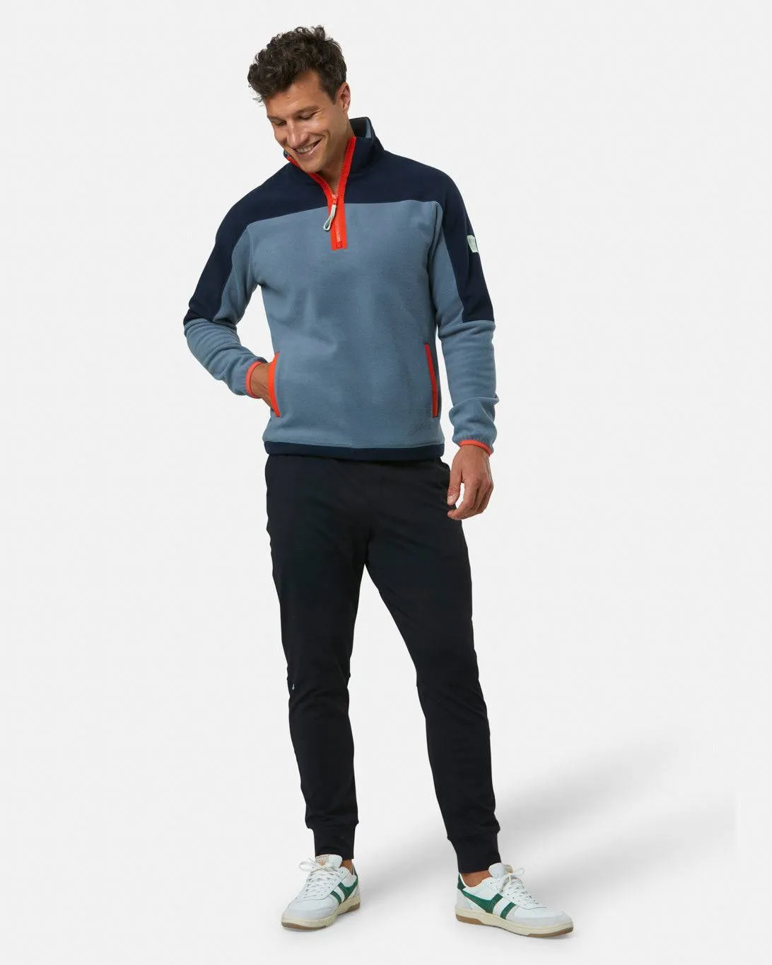 Gym Coffee Half Zip Polar Fleece (Unisex) - Stone Blue
