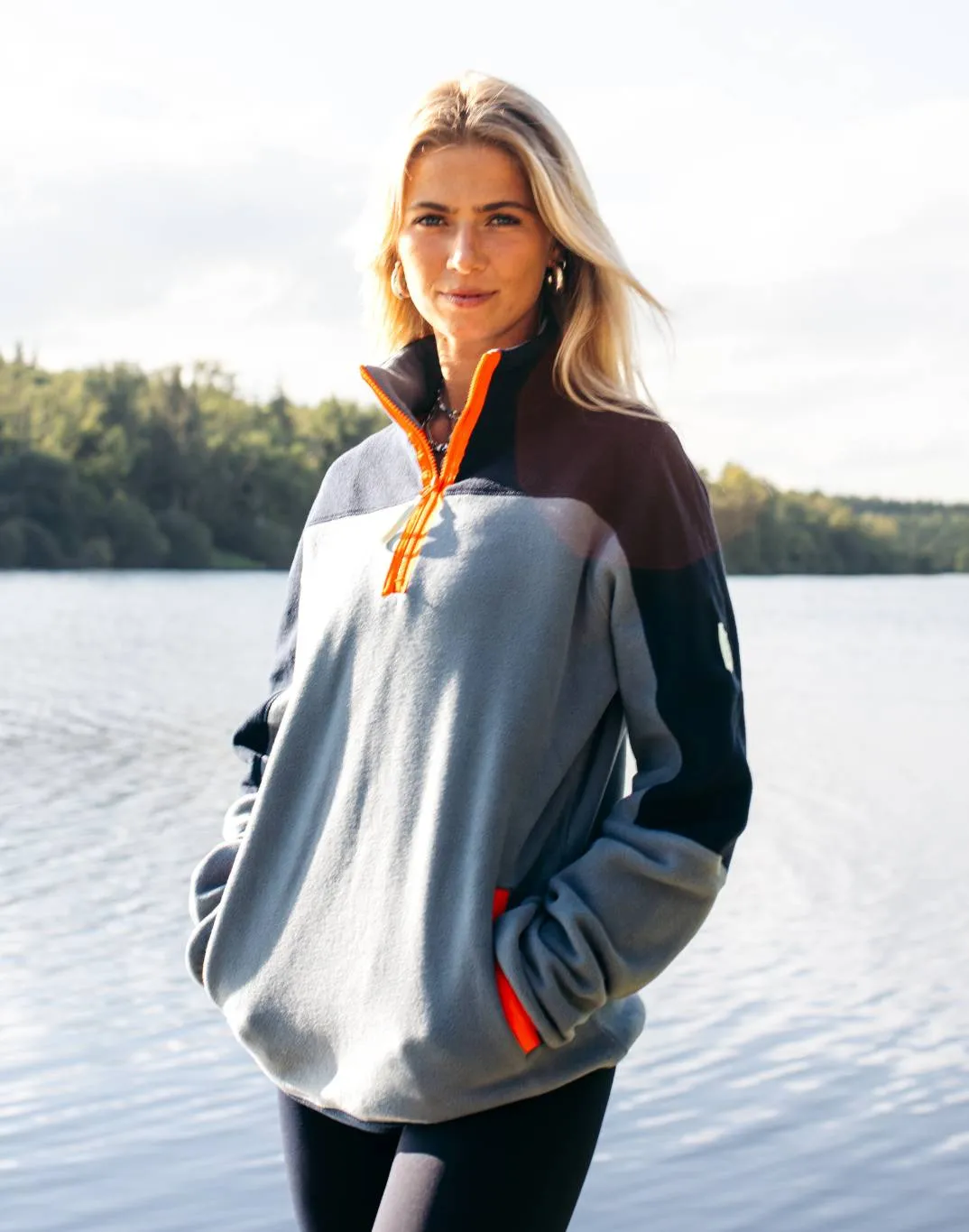 Gym Coffee Half Zip Polar Fleece (Unisex) - Stone Blue