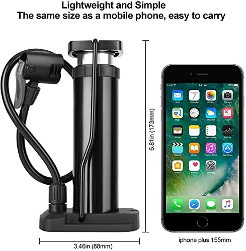 Home Brilliant Mini Bike Pump, Portable Bicycle Tire Pump Fits Presta and Schrader Valve Aluminum Alloy Barrel Gas Needle Bike Floor Pump for Basketballs, Footballs, Racing Bike, Mountain Bike