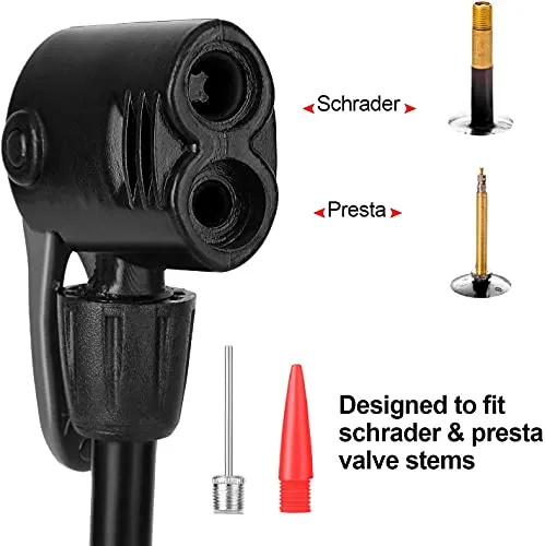 Home Brilliant Mini Bike Pump, Portable Bicycle Tire Pump Fits Presta and Schrader Valve Aluminum Alloy Barrel Gas Needle Bike Floor Pump for Basketballs, Footballs, Racing Bike, Mountain Bike