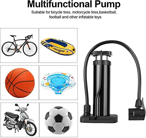 Home Brilliant Mini Bike Pump, Portable Bicycle Tire Pump Fits Presta and Schrader Valve Aluminum Alloy Barrel Gas Needle Bike Floor Pump for Basketballs, Footballs, Racing Bike, Mountain Bike
