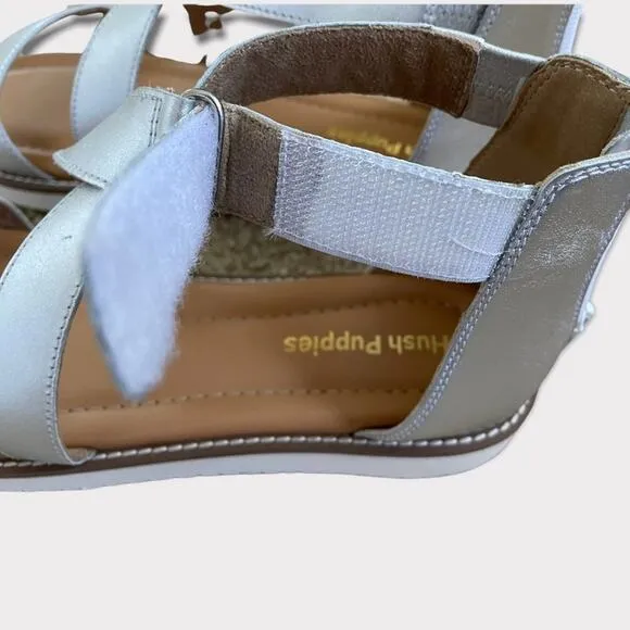 Hush Puppies Briard X Back Zip, Silver Metallic Leather Sandals Size 11