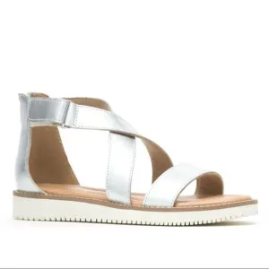 Hush Puppies Briard X Back Zip, Silver Metallic Leather Sandals Size 11