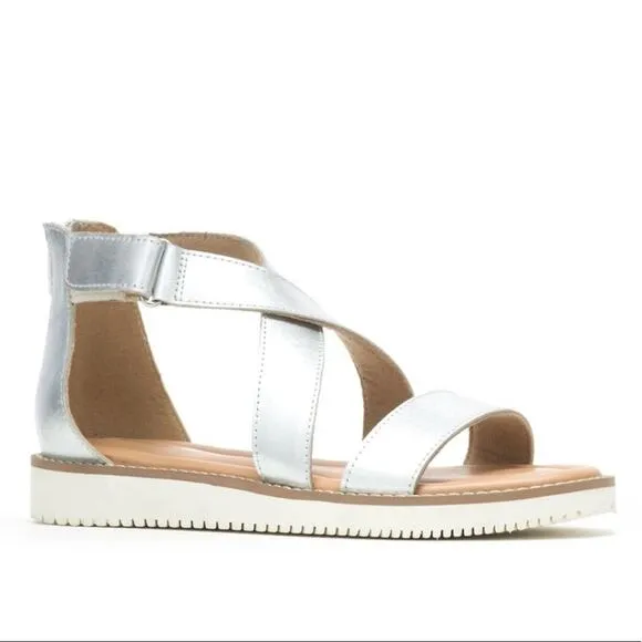 Hush Puppies Briard X Back Zip, Silver Metallic Leather Sandals Size 11