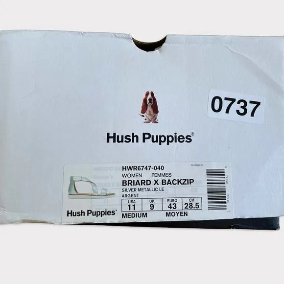 Hush Puppies Briard X Back Zip, Silver Metallic Leather Sandals Size 11